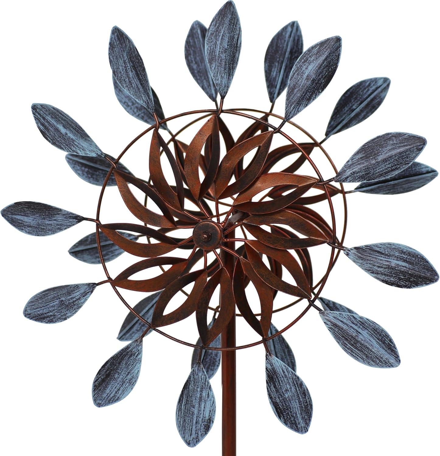 Blue and Brown Iron Dual-Blade Garden Wind Spinner