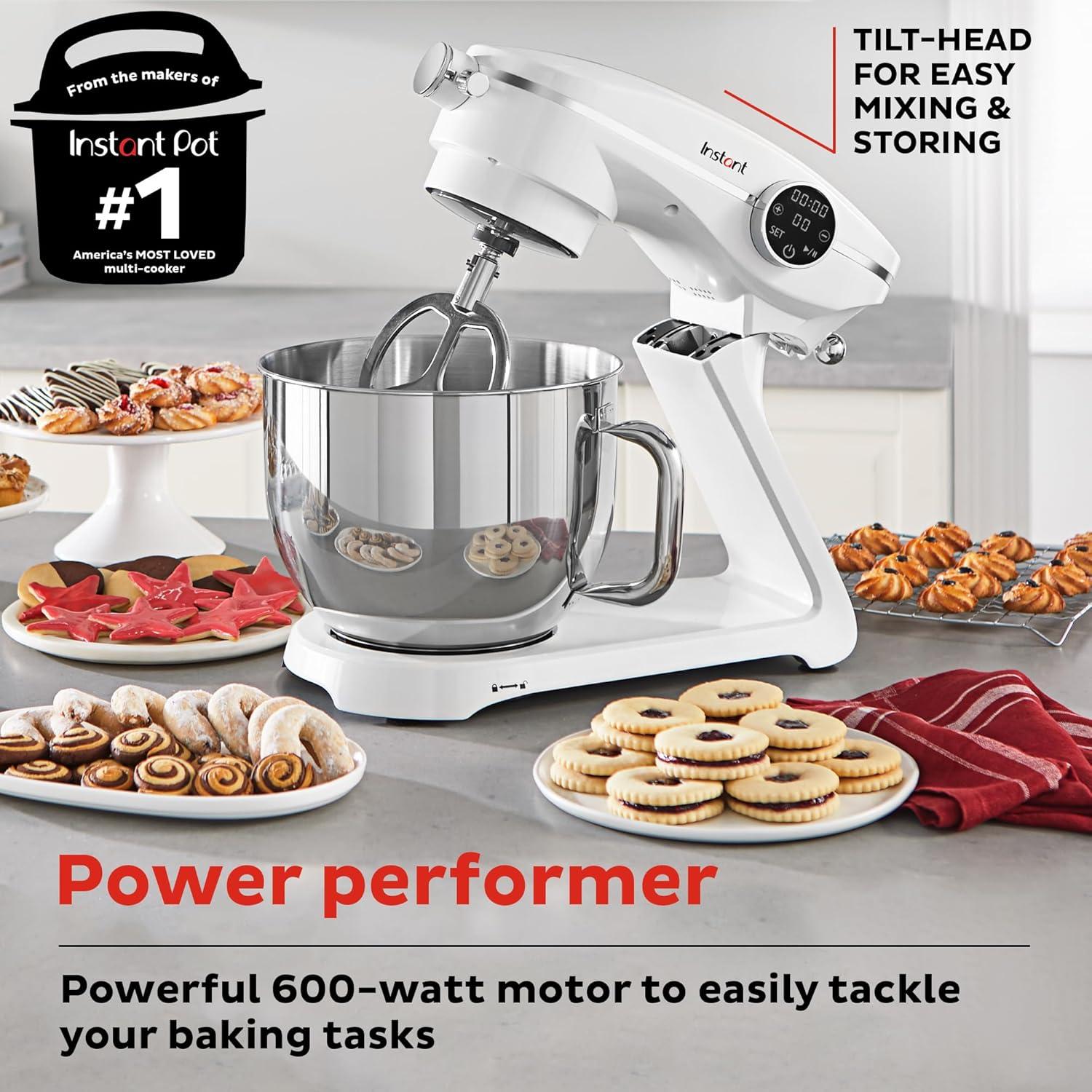 Instant 7.4qt 10 Speed Stand Mixer Pro - Pearl White: Aluminum & Stainless Steel, 600W, Dishwasher-Safe Parts