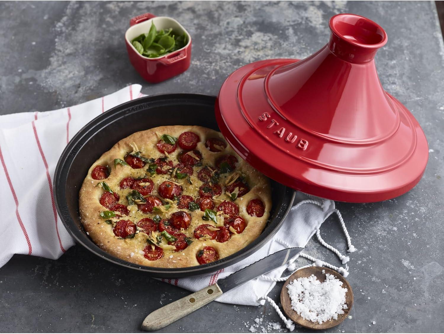 Cherry Red Cast Iron and Ceramic Tajine