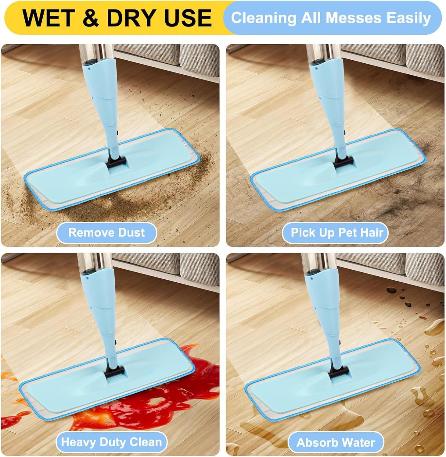 Blue Microfiber Wet/Dry Spray Mop Replacement Heads, 16.5 x 5.25 inches, Set of 3