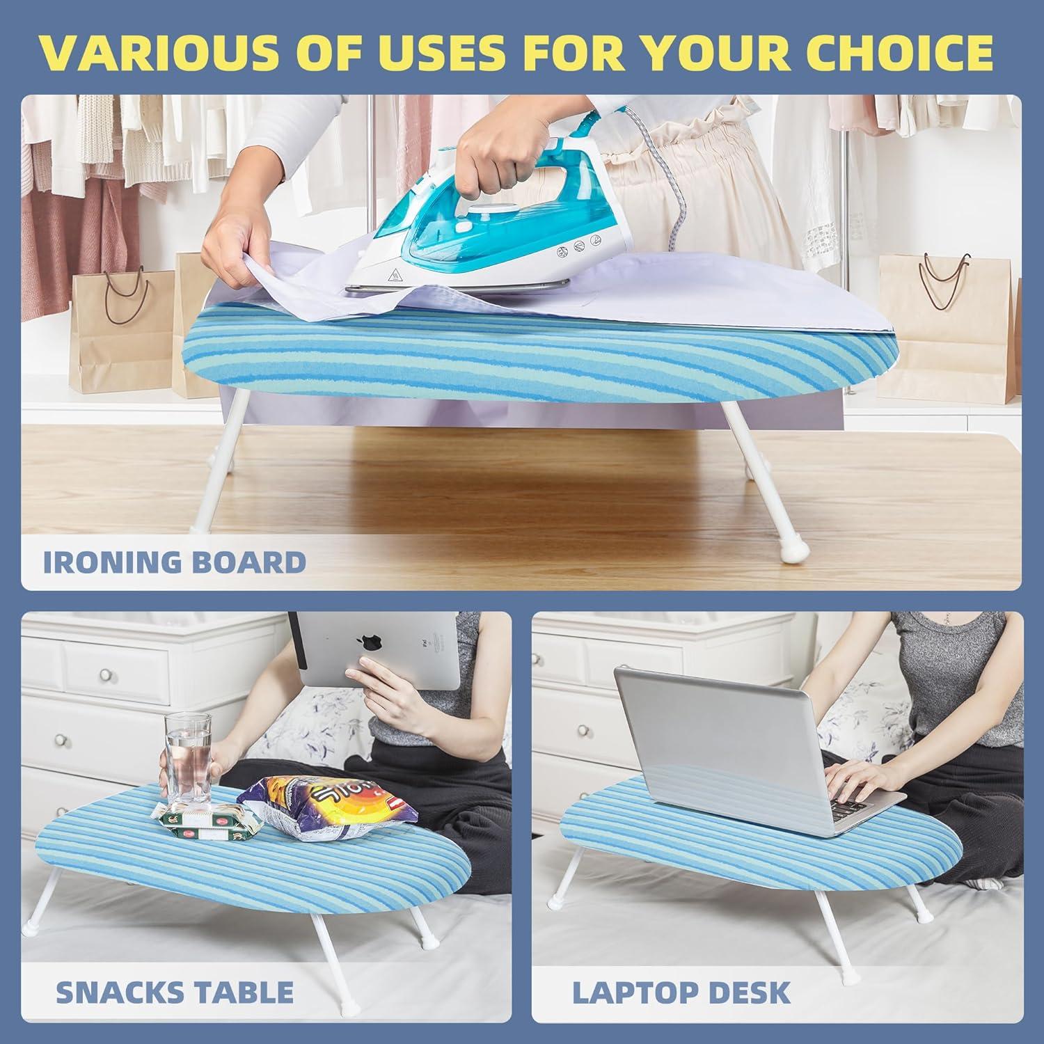 STORAGE MANIAC Tabletop Ironing Board with Folding Legs, Extra Wide Countertop Ironing Board with Cotton Cover, Portable Mini Ironing Board for Sewing, Craft Room, Household, Dorm, White
