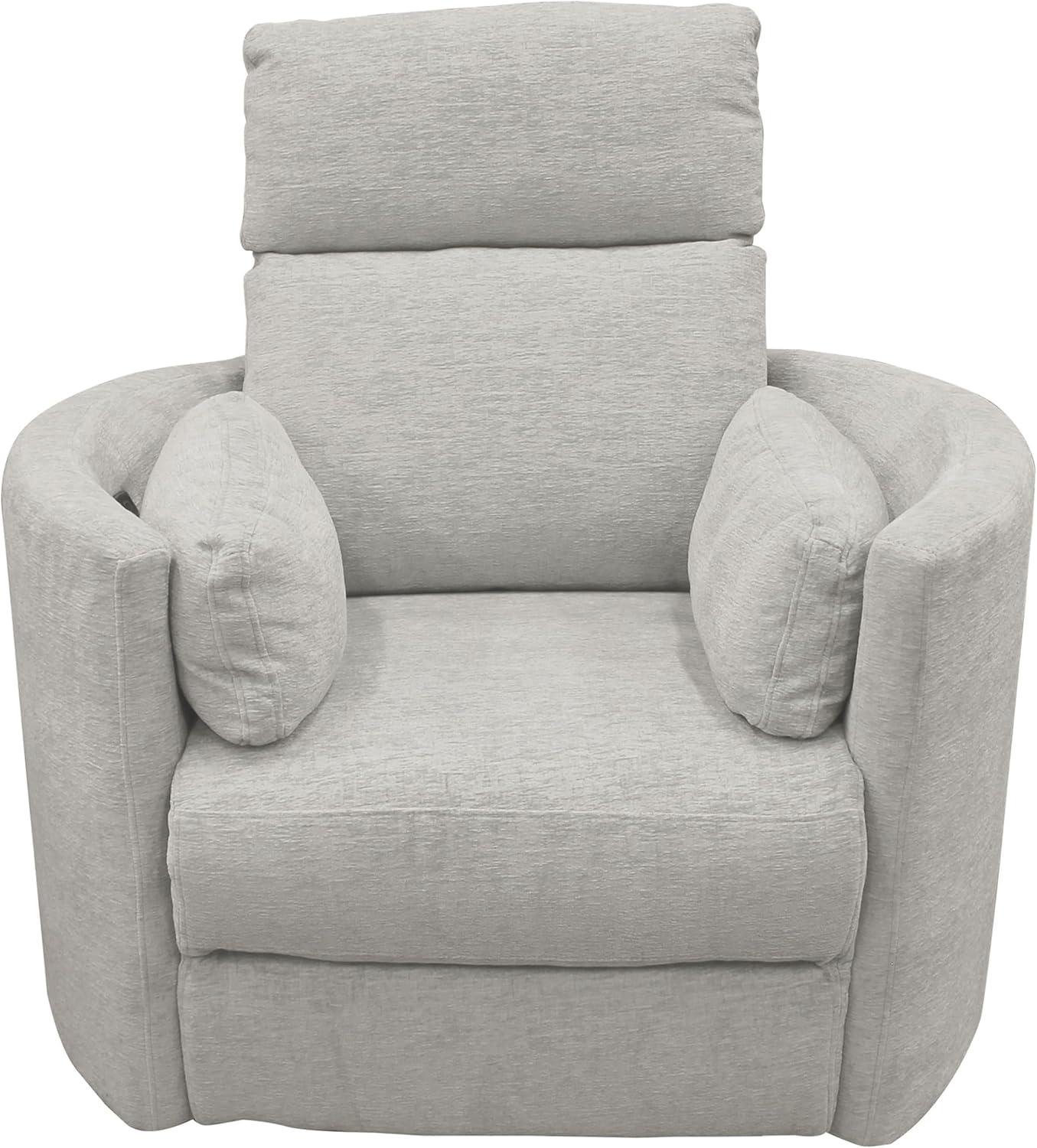 Cream Leather Swivel Glider Recliner with Wood Frame