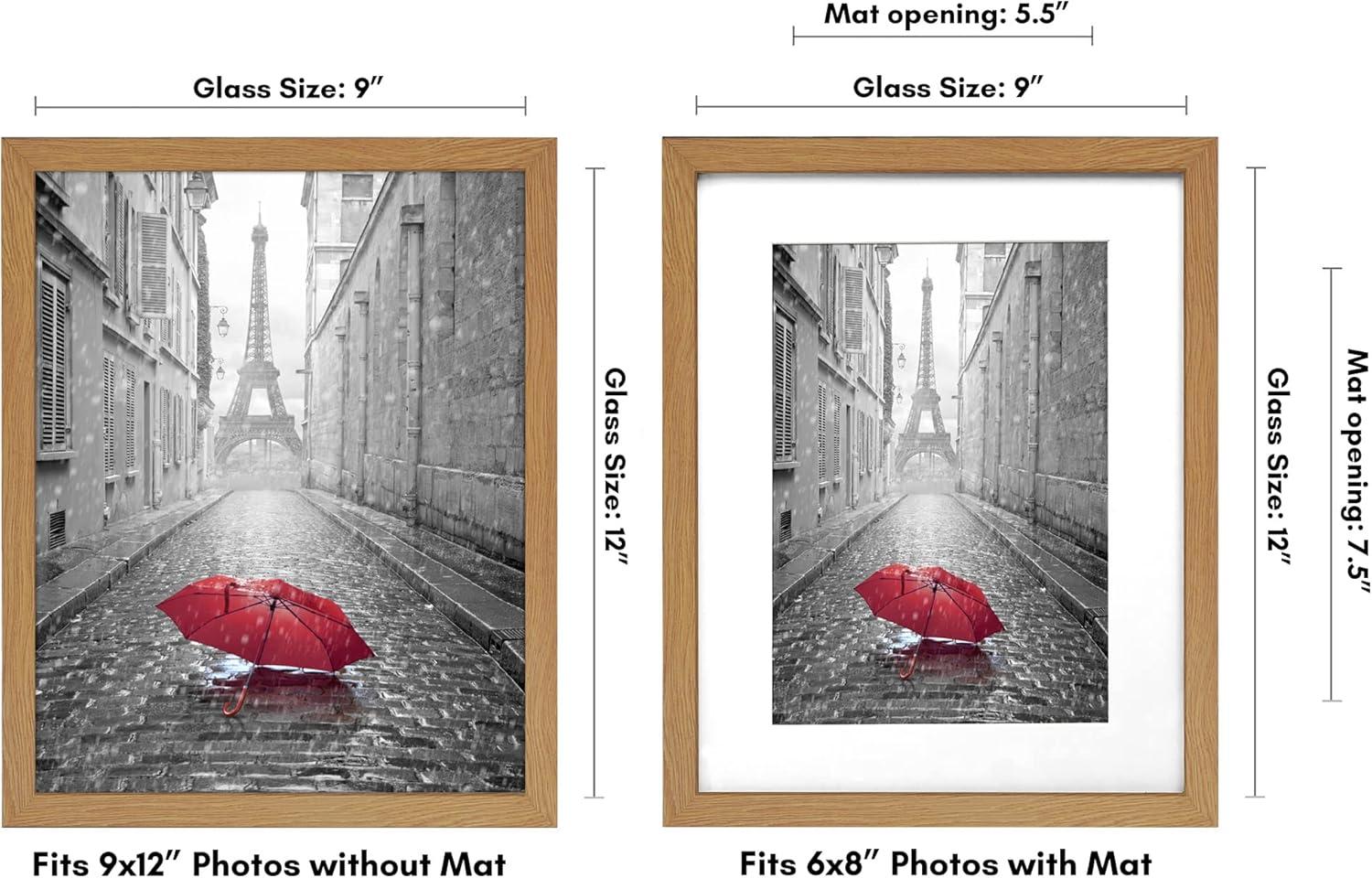 Americanflat 9x12 Picture Frame in Oak - Displays 6x8 With Mat and 9x12 Without Mat - Composite Wood with Shatter Resistant Glass