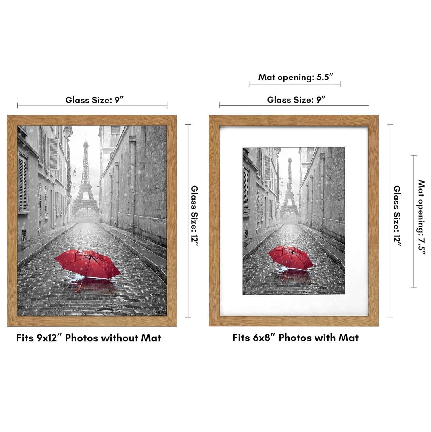 Americanflat 9x12 Picture Frame in Oak - Displays 6x8 With Mat and 9x12 Without Mat - Composite Wood with Shatter Resistant Glass