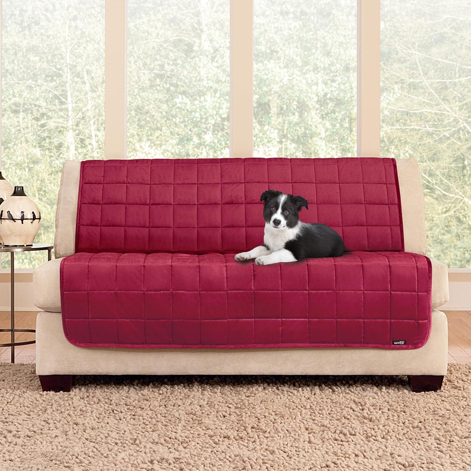 Deluxe Pet Armless Sofa Furniture Cover Ivory - Sure Fit: Machine Washable, Faux Suede Protector