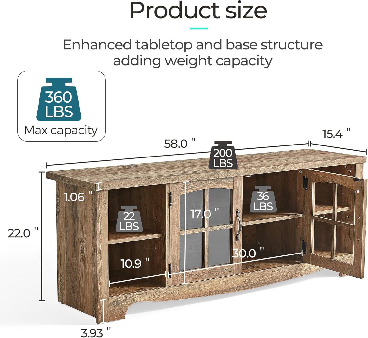 Farmhouse TV Stand for 65 Inch TV, Wood Entertainment Center with Glass Door Storage Cabinet & Adjustable Shelves, Large Sturdy TV Console Table for Living Room Bedroom