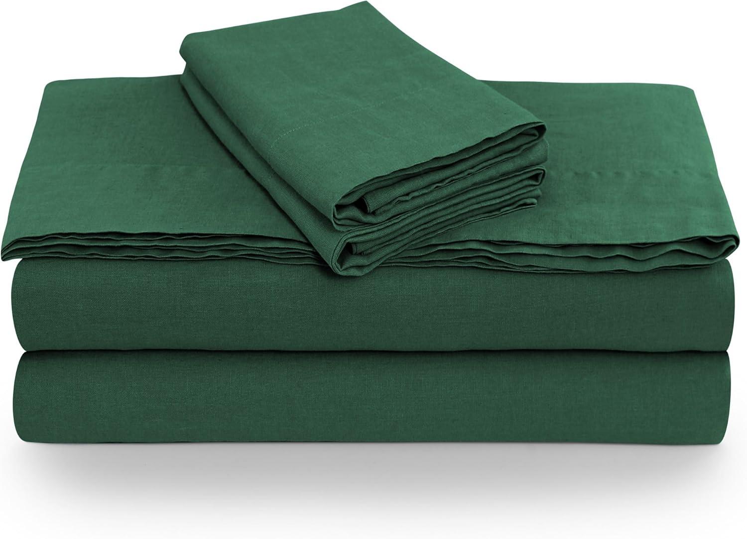 Tribeca Living Standard European Garment Washed Linen Pillowcase Set Jade Green: 100% Linen, Plain Weave, OEKO-TEX Certified