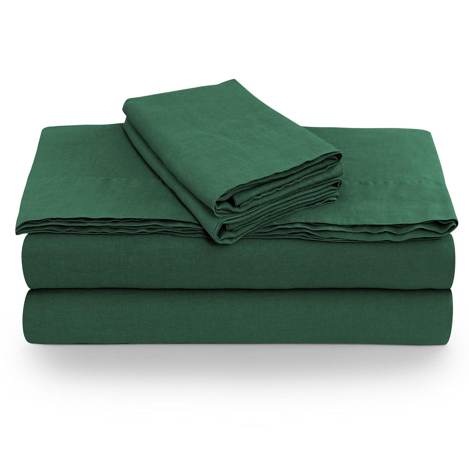 Tribeca Living Standard European Garment Washed Linen Pillowcase Set Jade Green: 100% Linen, Plain Weave, OEKO-TEX Certified