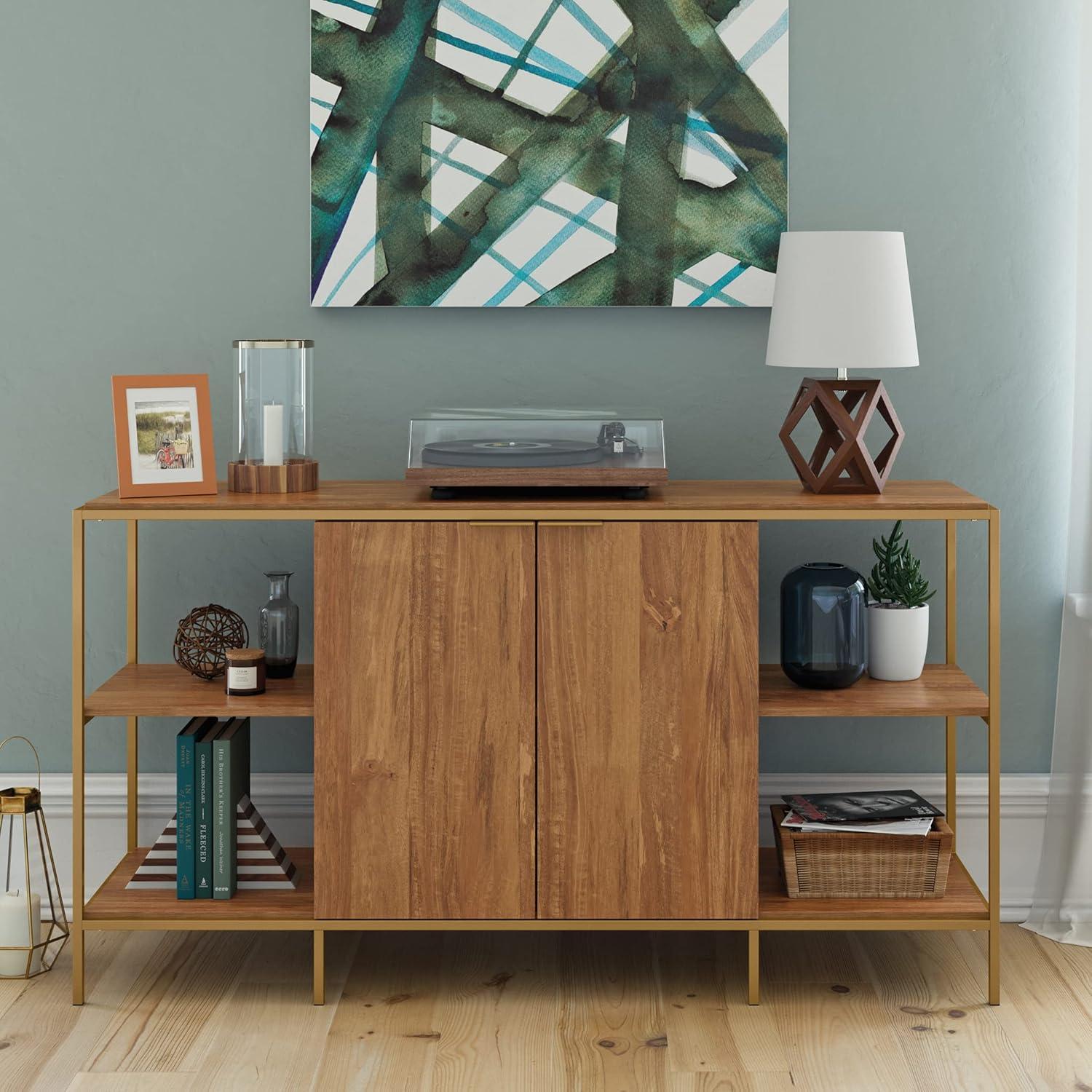 International Lux Modern TV Stand: Adjustable Shelf, Cable Management, Metal Frame - Sauder