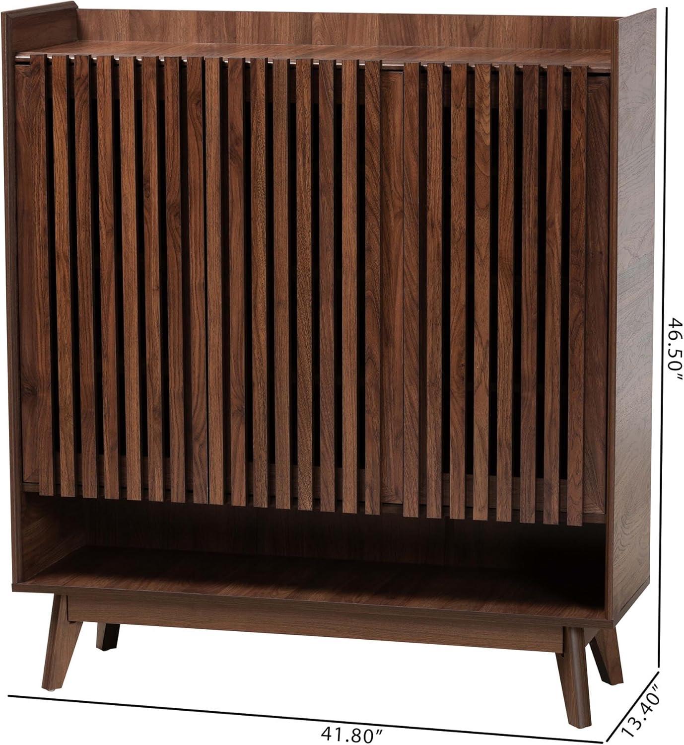 Baxton Studio Delaire Mid-Century Modern Walnut Brown Finished Wood Shoe Cabinet