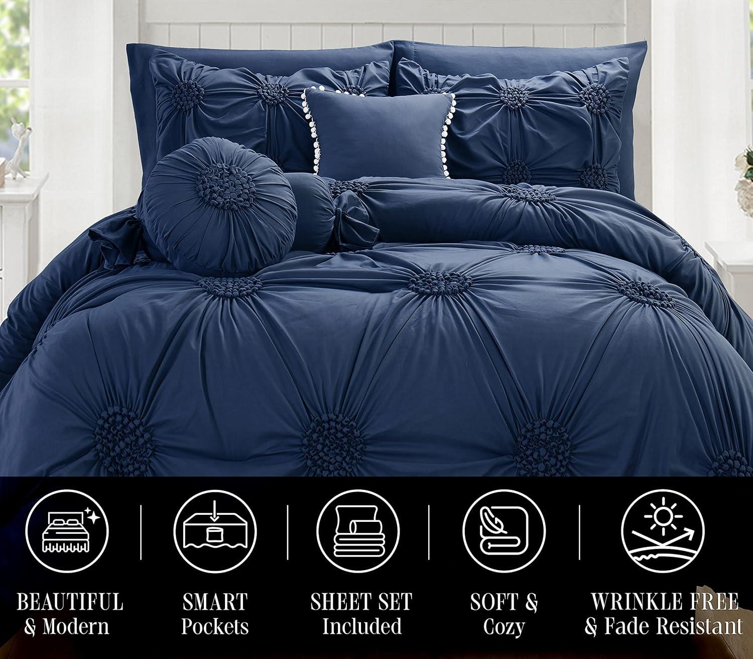 Elegant Comfort Ultra Soft 10-Piece Sunflower Bedding-in-a-Bag, Comforter Set Featuring Decorative Pillows and Fitted Sheet with Storage Pockets, Sunflower Comforter, Full/Queen, Carnation Pink