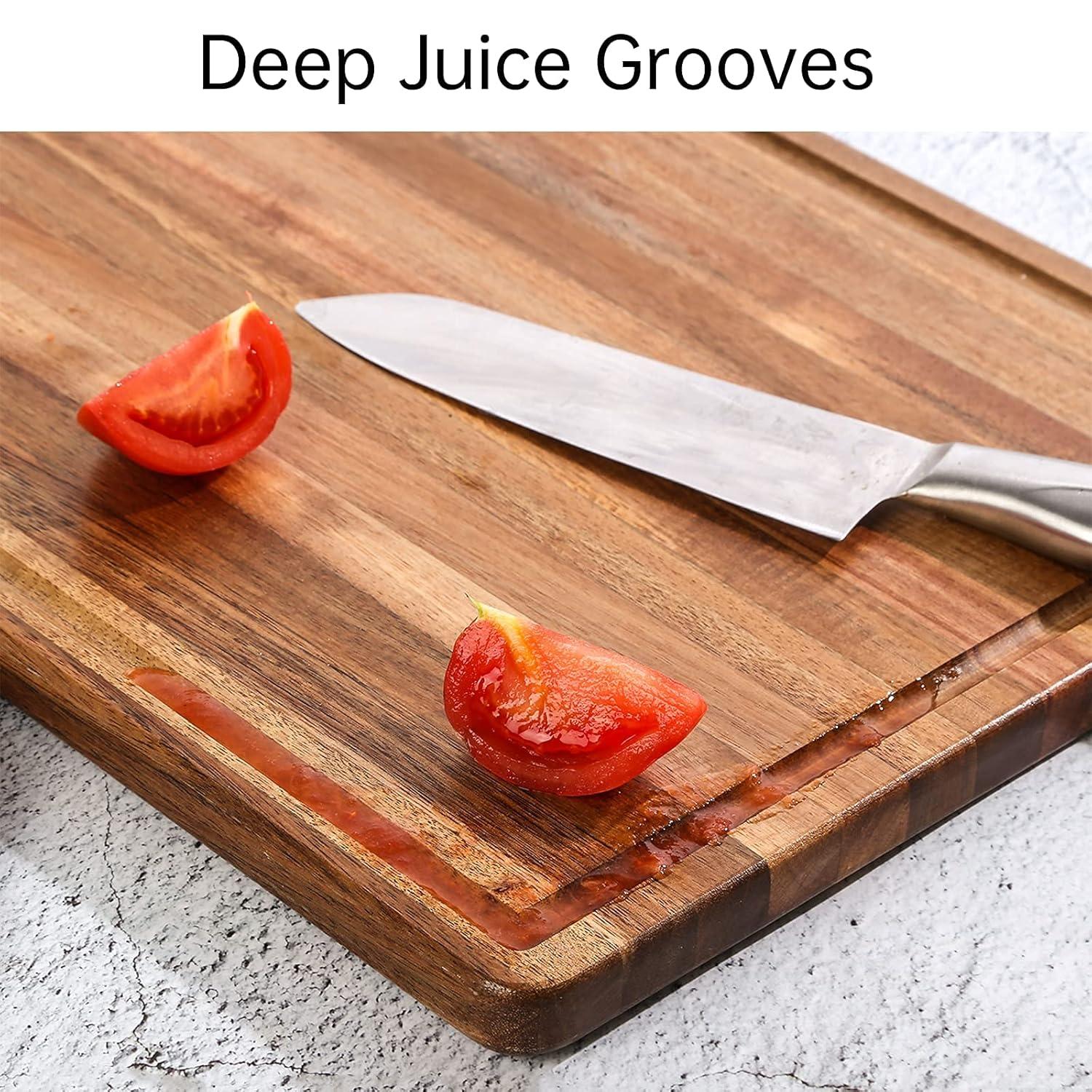 Large Acacia Wood Cutting Board for Kitchen - Better Chopping Board with Juice Groove & Handle Hole for Meat (Butcher Block) Vegetables and Cheese, 18 x 12 Inch