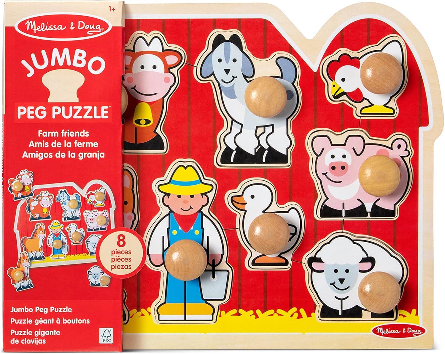 Melissa & Doug Farm Animals Jumbo Knob Wooden Puzzle (8pc)