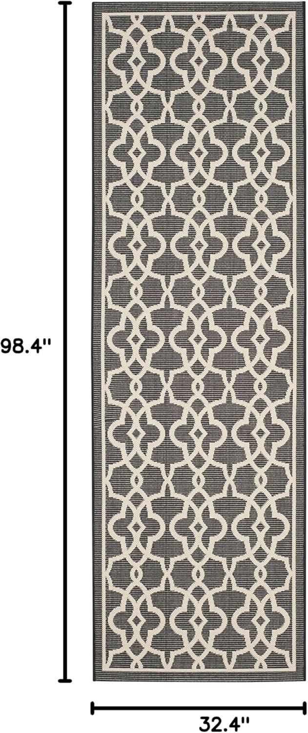 SAFAVIEH Courtyard Carlos Oriental Indoor/Outdoor Runner Rug, Grey/Beige, 2'7" x 8'2"