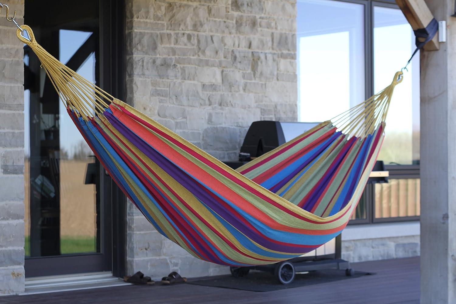 Multicolor Brazilian Style Cotton Double Hammock with Durable Polyester End Strings