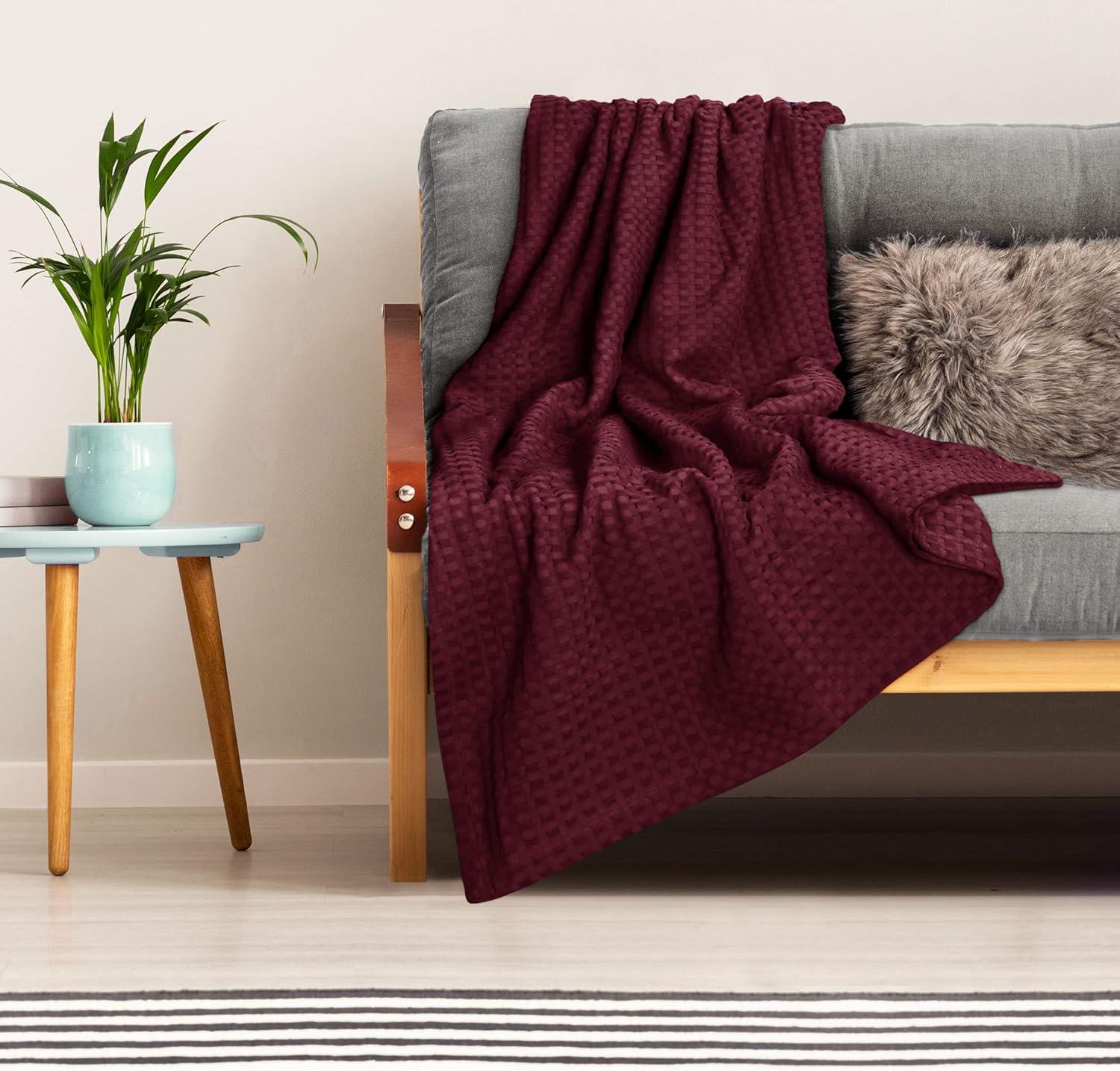 Utopia Bedding Burgundy 100% Cotton Waffle Blanket 300 GSM [Queen - 90x90 Inch] Soft Lightweight Breathable Bed Blanket for All Season