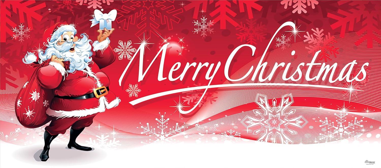 Garage Door Banner Cover 7 x 16 ft, Merry Christmas Santa Claus Carring Gifts Christmas Garage Door Decorations Holiday Christmas Backdrop Decor for Winter New Year Xmas Party