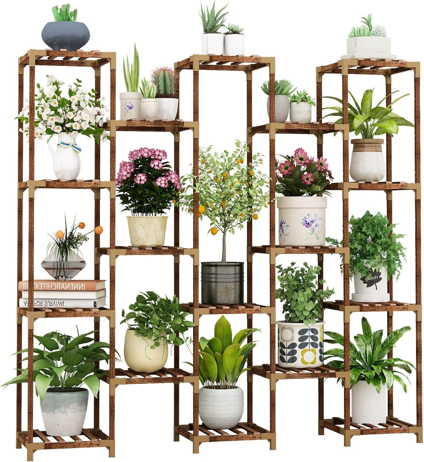 Large Brown 17-Tier Wooden Indoor Outdoor Plant Stand