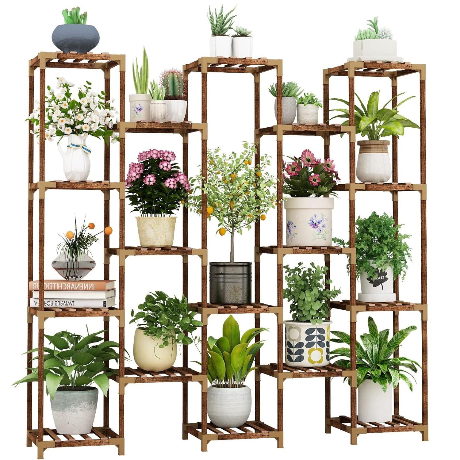 HOMKIRT Plant Stand Indoor Outdoor, 17 Tier Large Tall Plant Shelf for Indoor Plants Multiple, Wood Plant Stand Rack Holder Table for Living Room Garden Patio Window