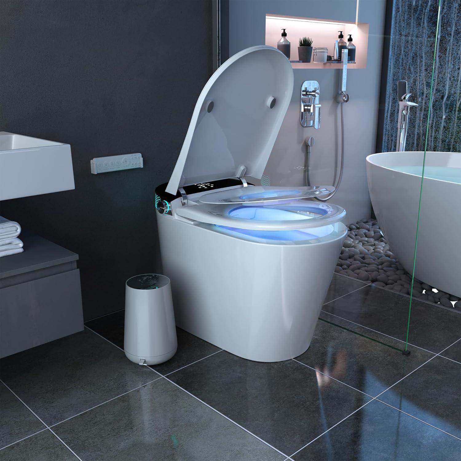 Smart White Tankless Bidet Toilet with LED Nightlight