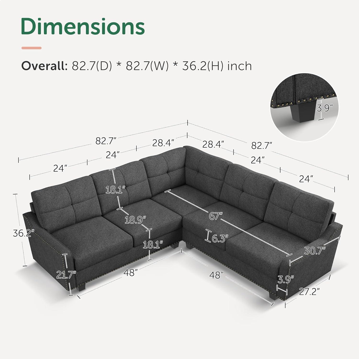 HONBAY Velvet L Shaped Couch Corner Sofa for Living Room Furniture Sets in Green