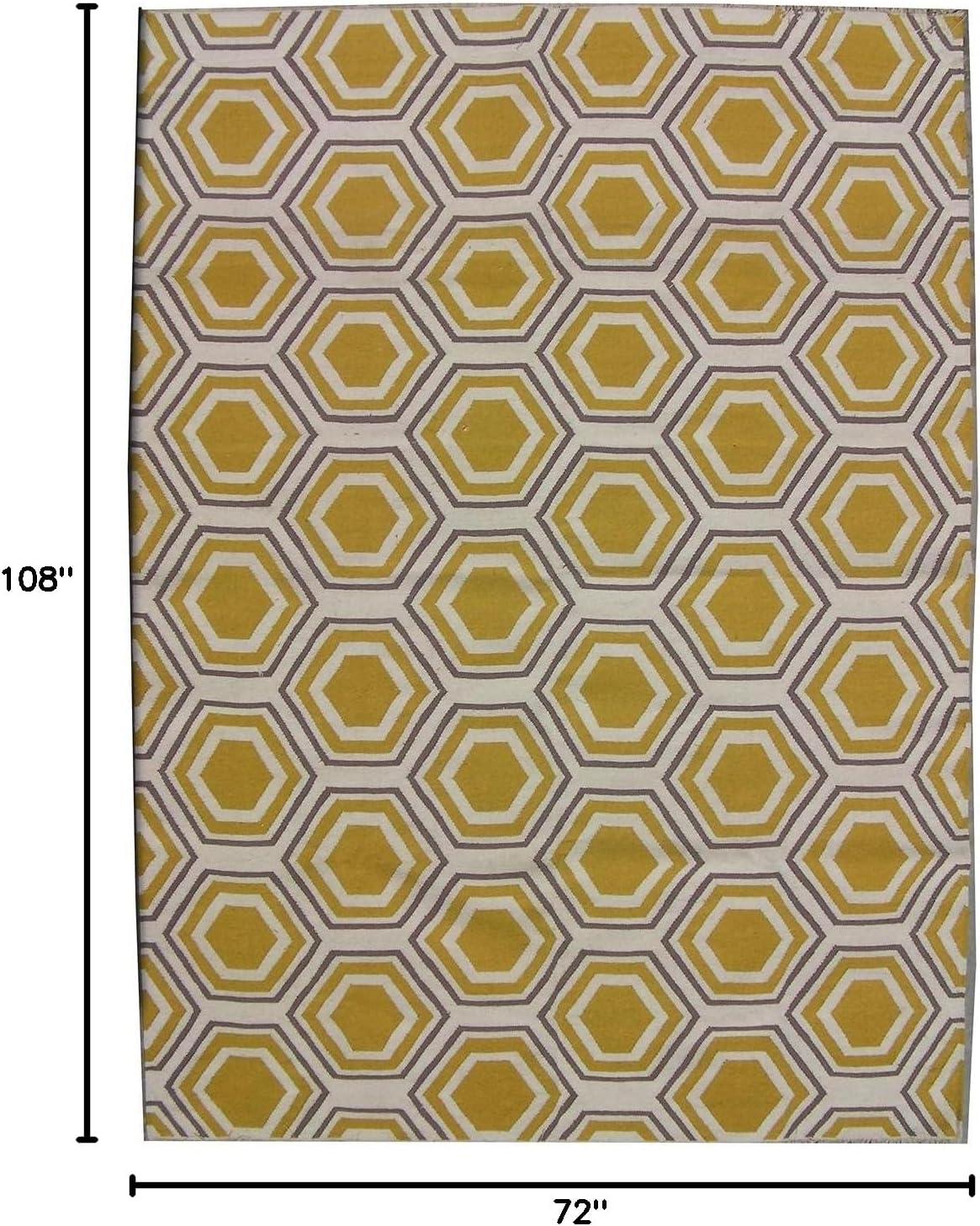 SAFAVIEH Dhurrie Weldon Geometric Hexagons Wool Area Rug, Ivory/Yellow, 6' x 9'