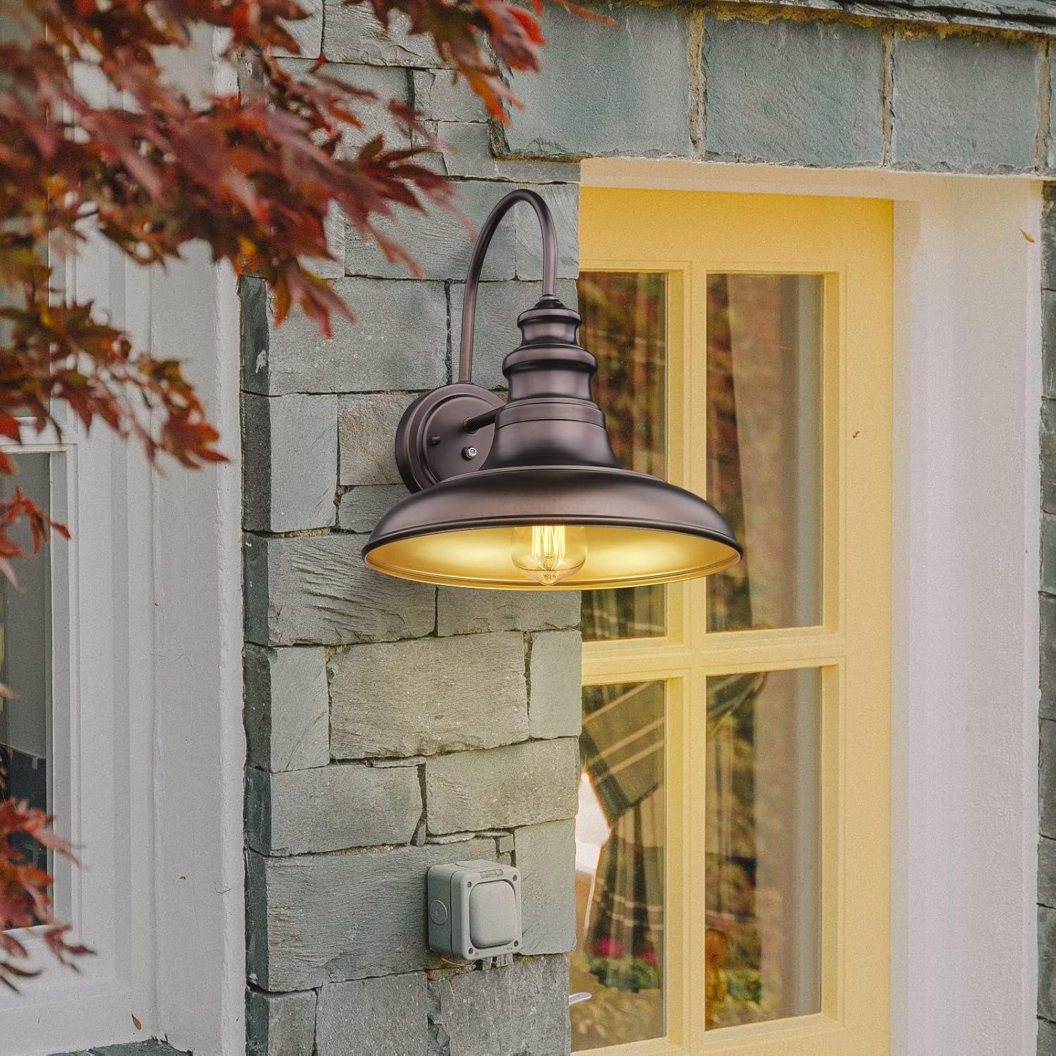 VIANIS Dusk to Dawn Barn Lights, 2 Pack Brown Gooseneck Outdoor Light Fixture, Farmhouse Outdoor Wall Lights for House, Porch, Entryway, Garage