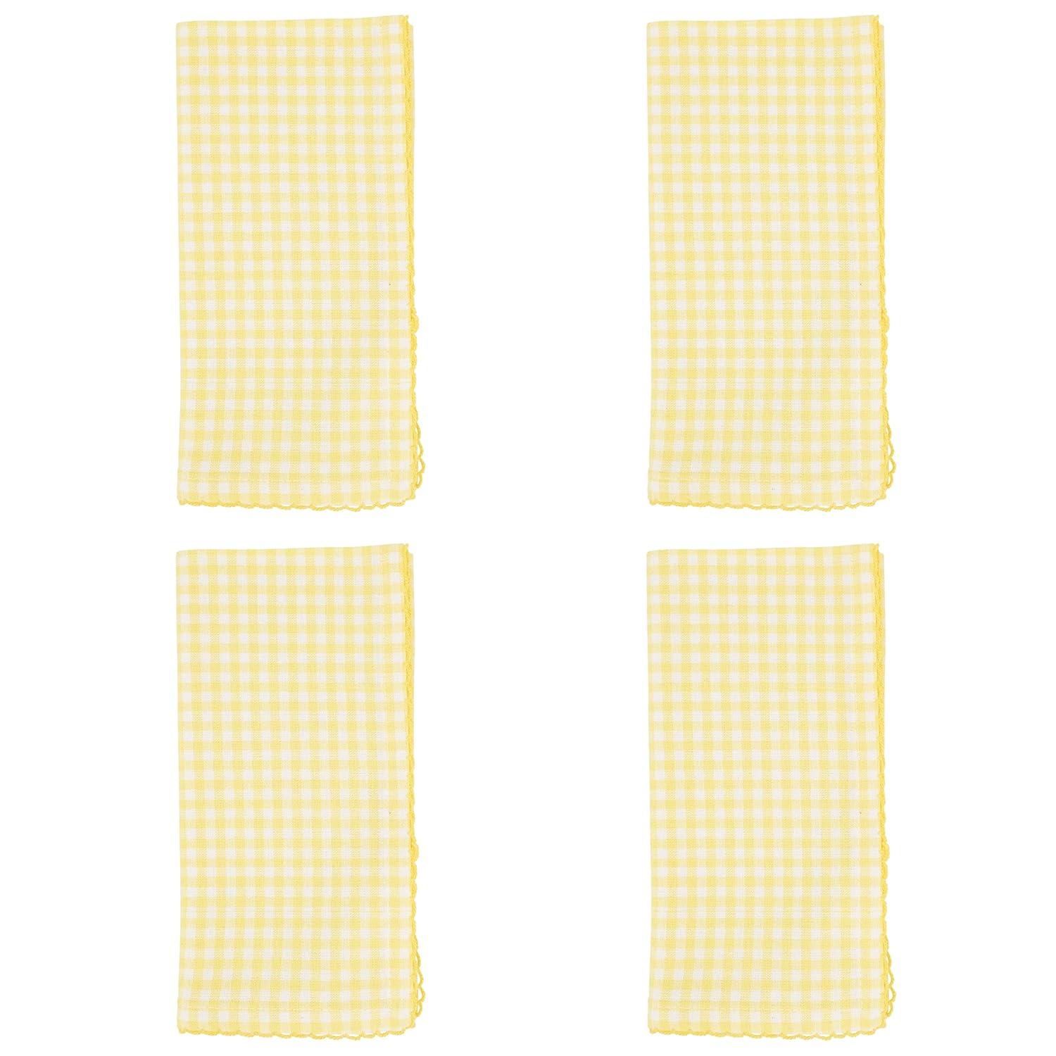 Saro Lifestyle Table Napkins With Gingham Design, Yellow, (Set of 4 pcs)