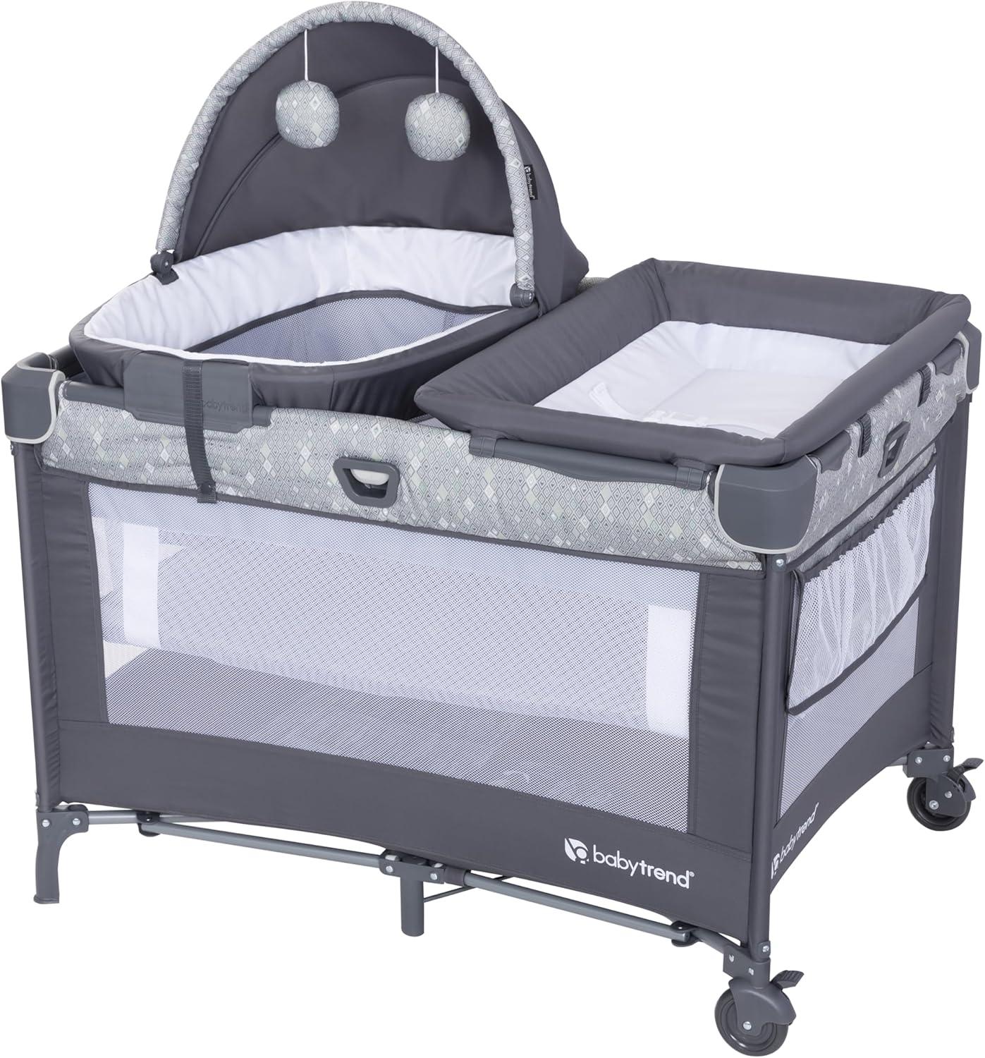 Baby Trend Nursery Den Playard with Snooze Pod and Flip Over Changer - Diamond Sage