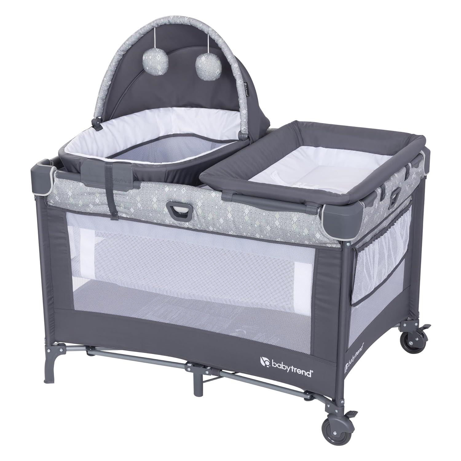 Baby Trend Nursery Den Playard with Snooze Pod and Flip Over Changer - Diamond Sage
