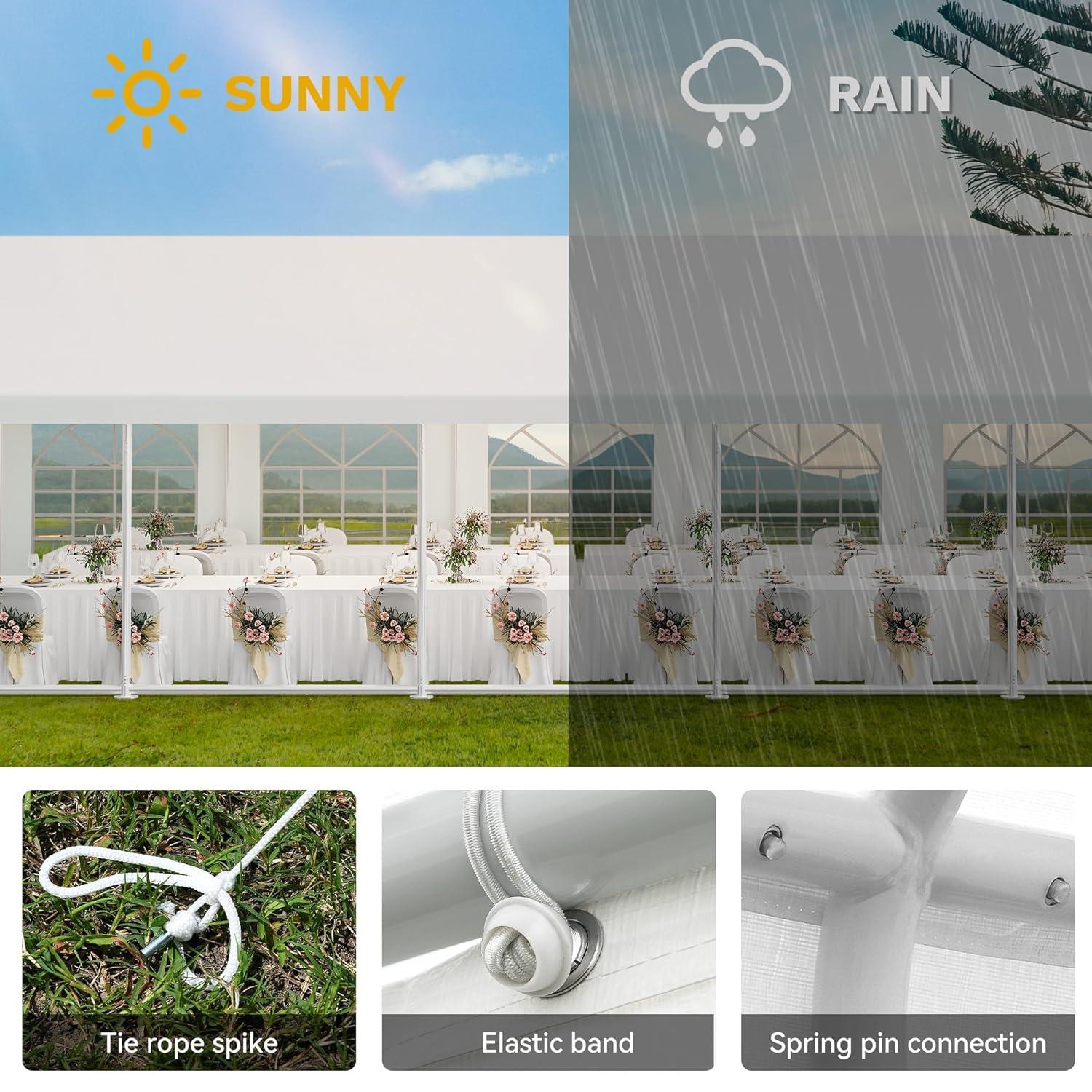 Dextrus 16x32FT Party Tent Heavy Duty PVC Wedding Event Shelters White Upgraded Galvanized Ripple Canopy with Large Roof Removable Sidewalls & 3 Storage Bags 600D Oxford Commercial