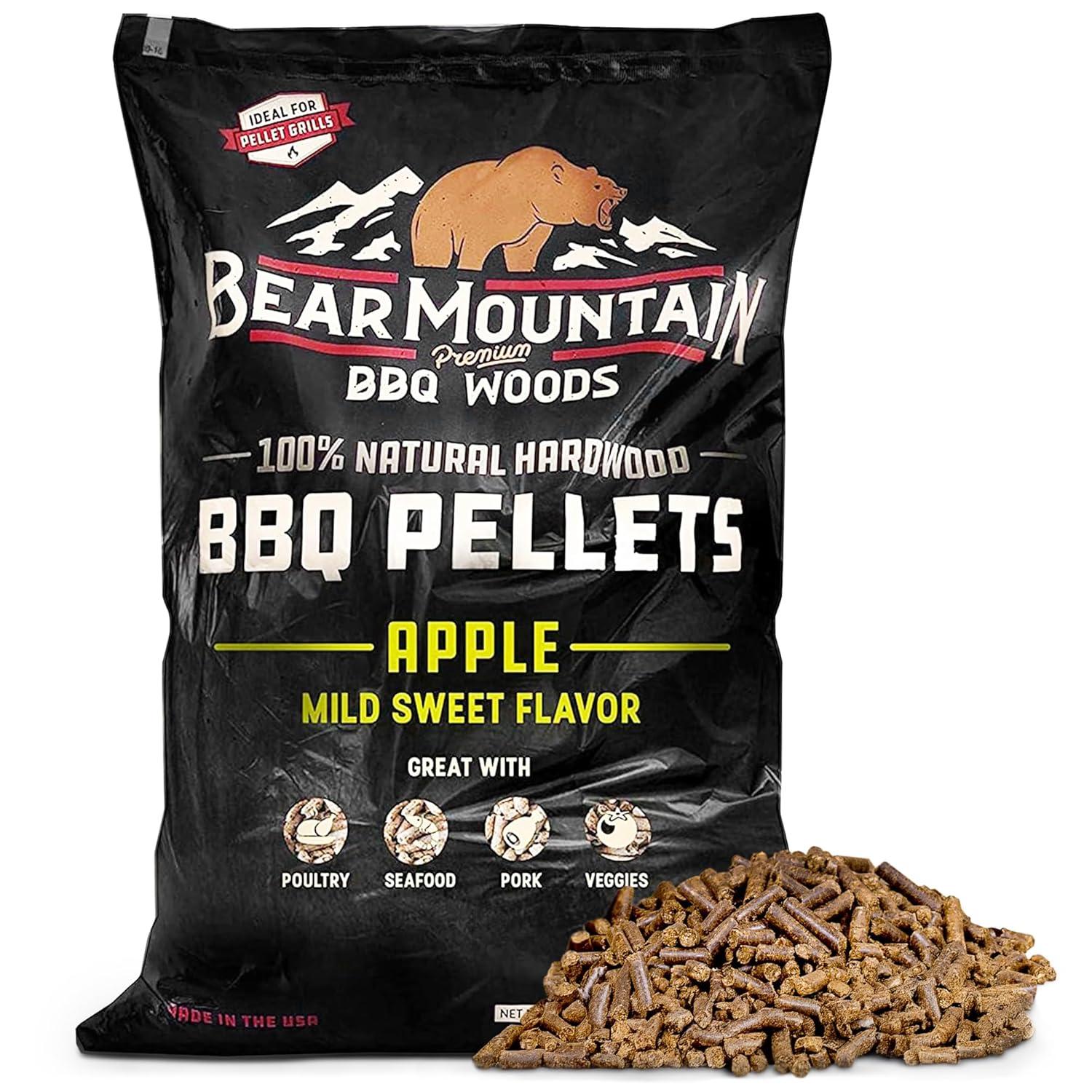 Bear Mountain BBQ Premium All Natural Mild and Sweet Apple Smoker Wood Chip Pellets For Outdoor Gas, Charcoal, and Electric Grills, 40 Pound Bag