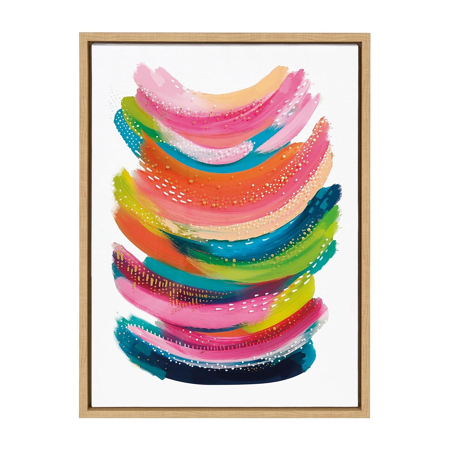 Kate and Laurel Sylvie Lienzo Abstracto Brillante Enmarcado Arte de Pared de Jessi Raulet of Ettavee, 18x24 Natural, Pinceladas Coloridas Modernas Arte para Pared