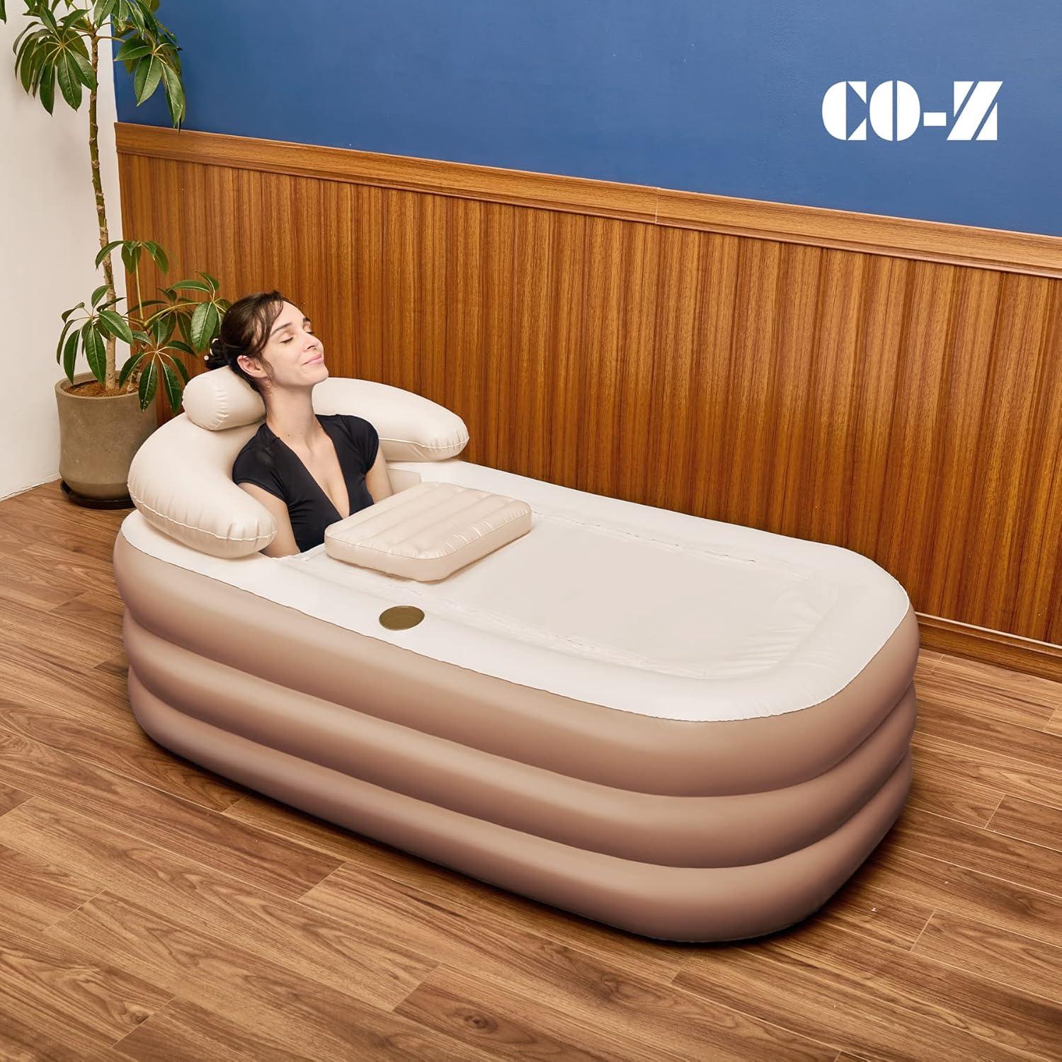 CO-Z Inflatable Adult Bath Tub, Free-Standing Blow Up Bathtub with Foldable Portable Feature for Adult Spa with Electric Air Pump (High-Density PVC)