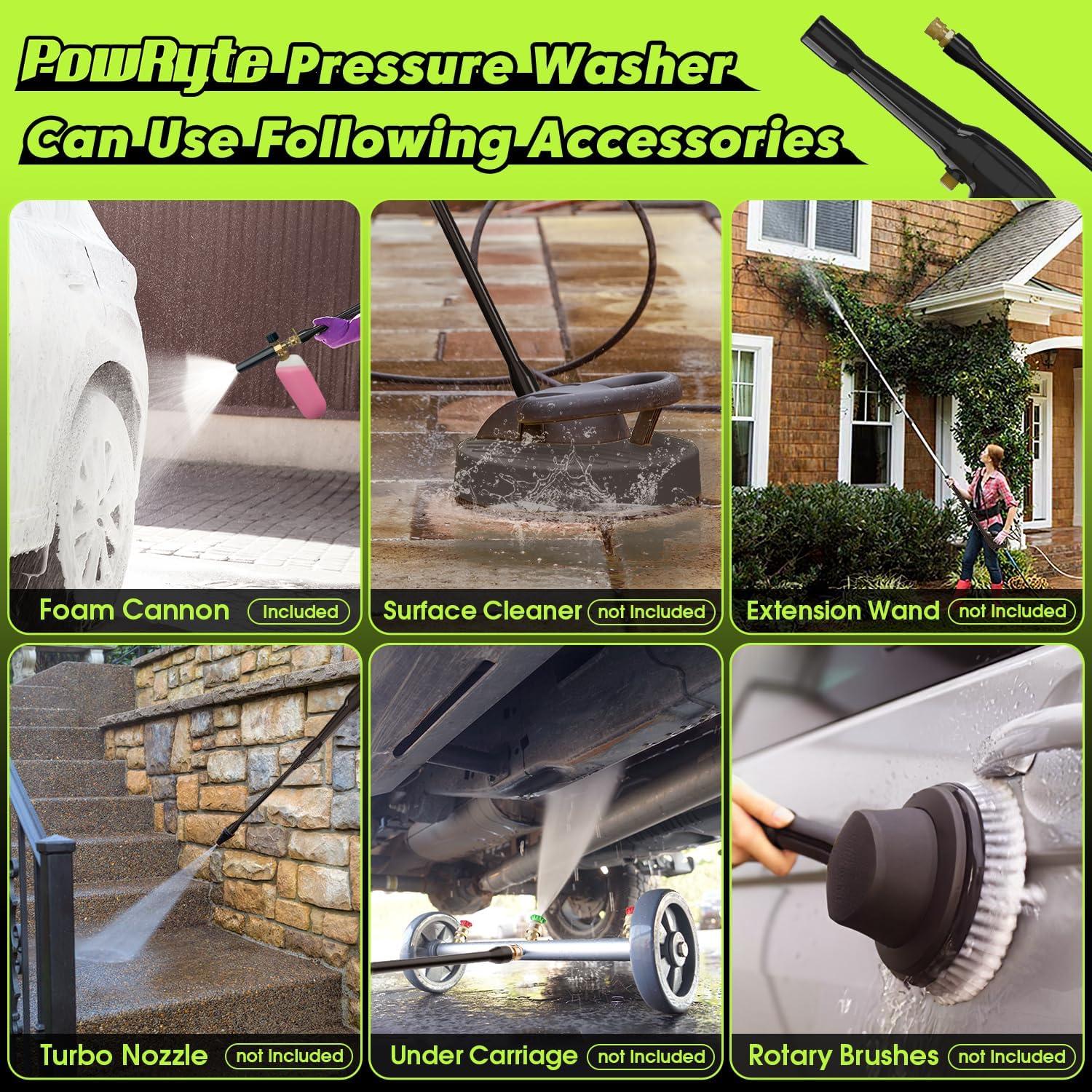 PowRyte 3800 PSI Electric Pressure Washer with Foam Cannon and Tips