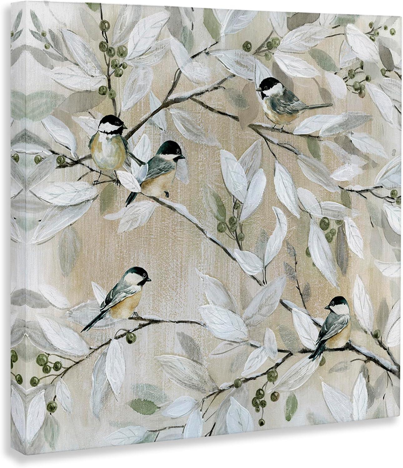 Stupell Industries Chickadee Birds on Tree Branches Soft Berry Fruits