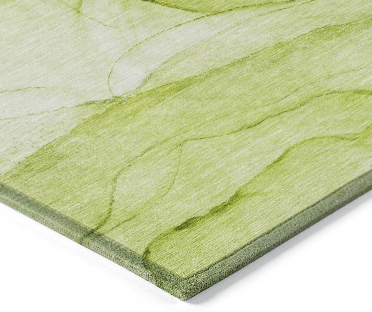 Green Synthetic Flat Woven Washable Rectangular Rug