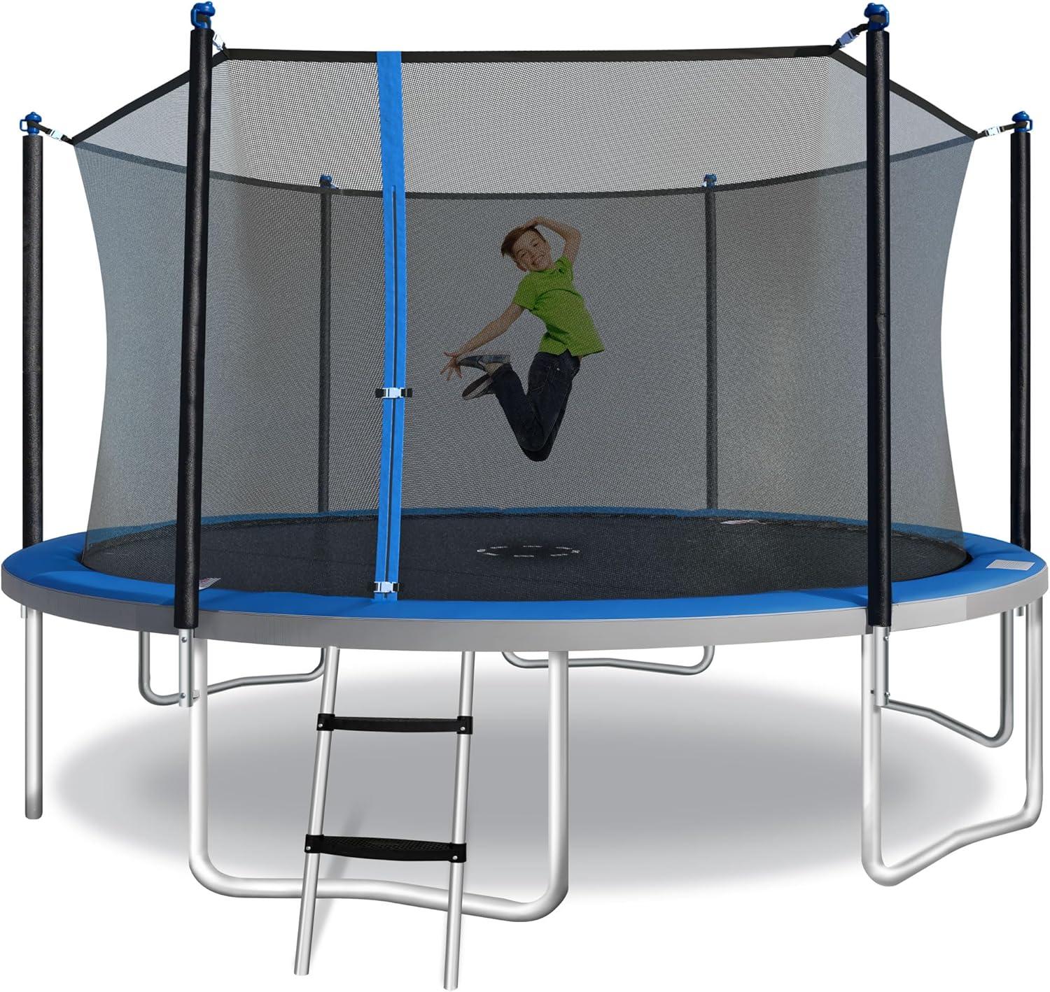 TruJump Sportspower TruJump 14' Round Trampoline with Safety Enclosure & with Lifetime Warranty on Jump Mat