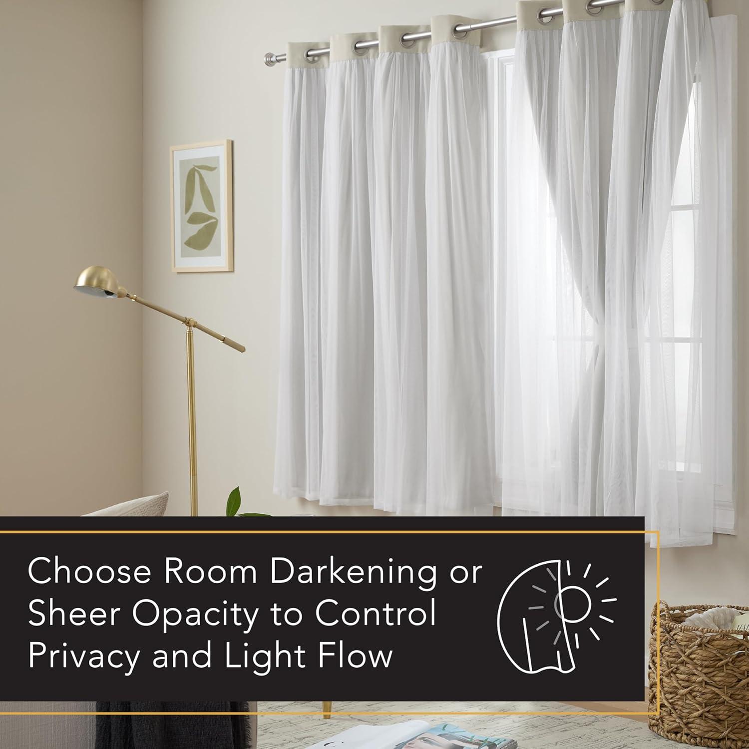 Set of 2 (63"x52") Caterina Layered Solid Blackout with Sheer Top Curtain Panels Gray - Exclusive Home: Thermal Insulated