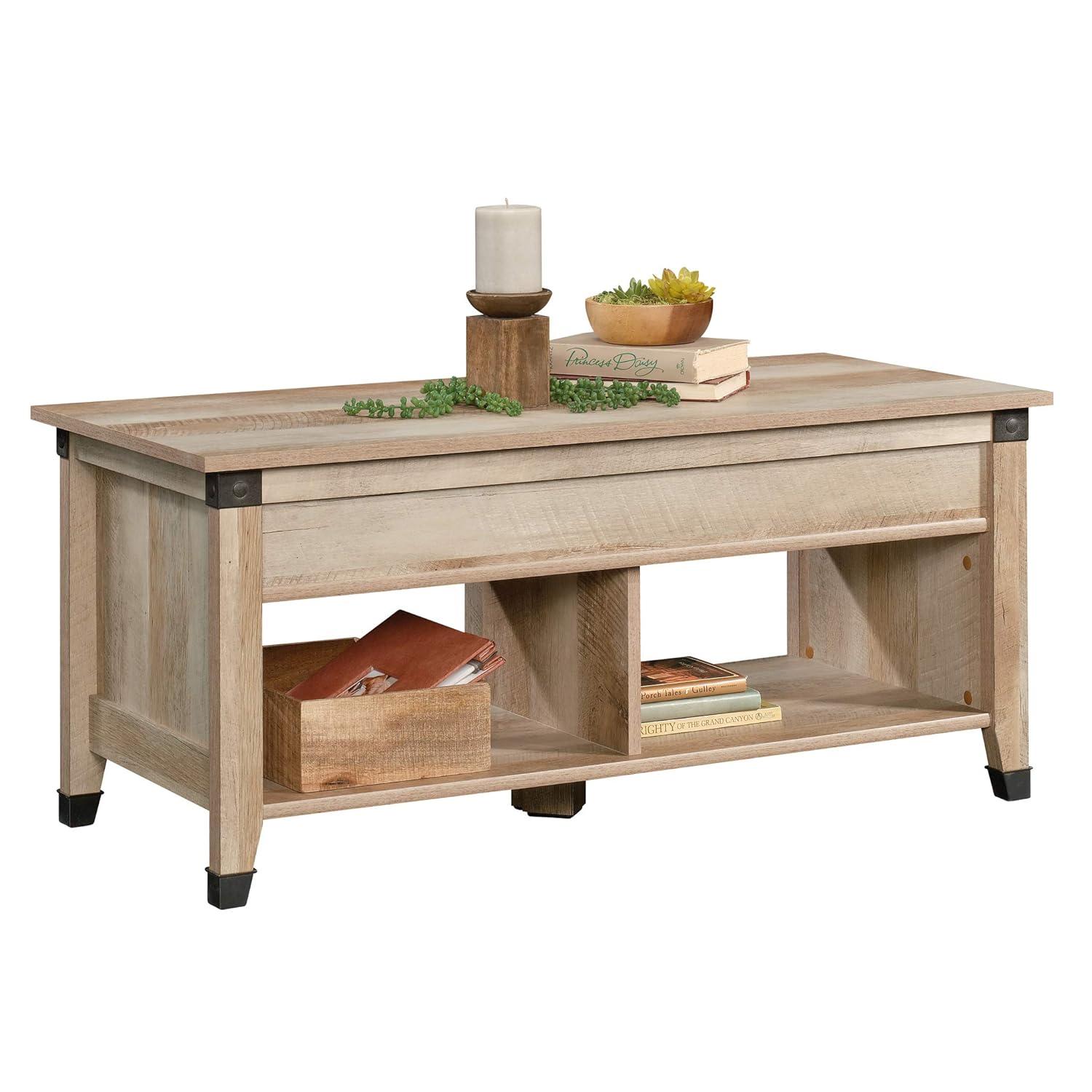 Sauder Carson Forge Lift Top Coffee Table Lintel Oak: Traditional Style, Particle Board, Paper Veneer, 5 Year Warranty