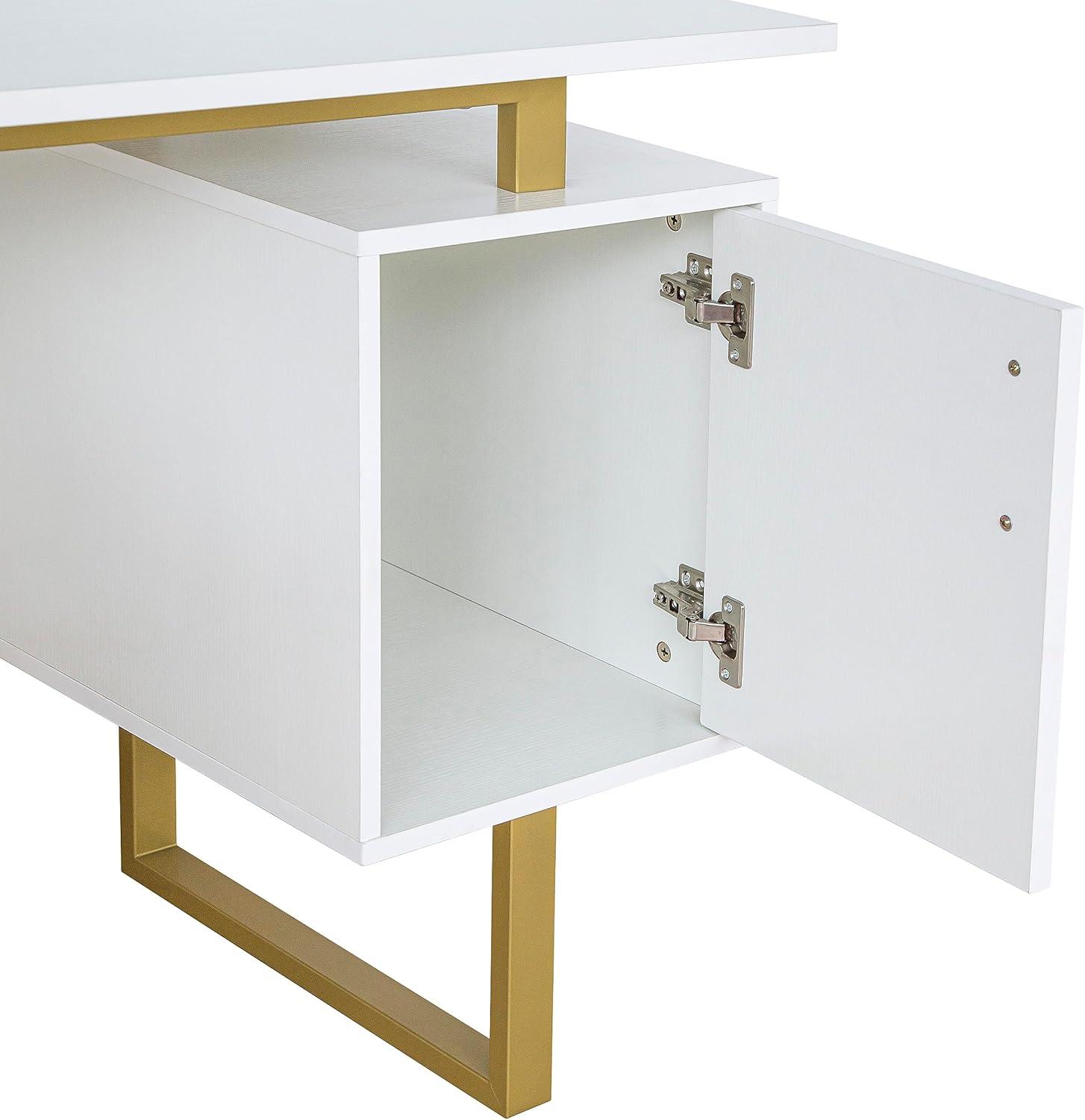 Techni Mobili Modern Adult Office Desk with Drawers and Storage, 51.25”W, White/Gold RTA-7002-GLD