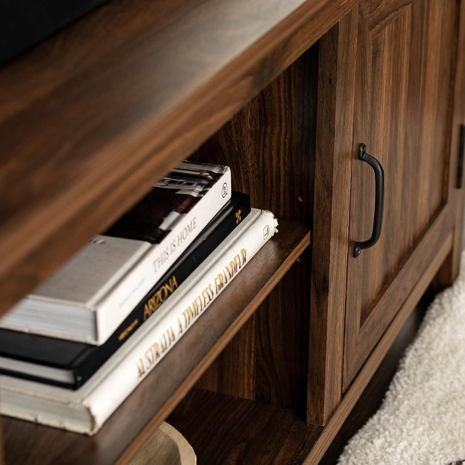 Walker Edison Farmhouse Grooved Door TV Stand for TVs up to 80", Dark Walnut