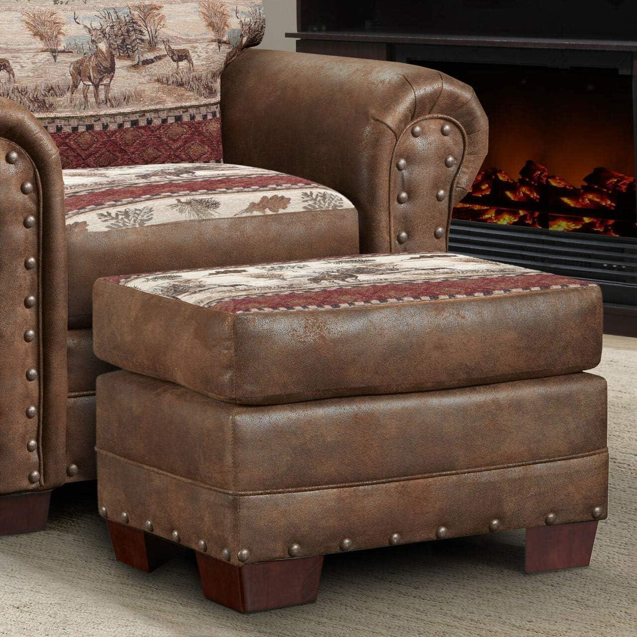 American Furniture Classics 26.5" Microfiber Deer Valley Ottoman in Brown