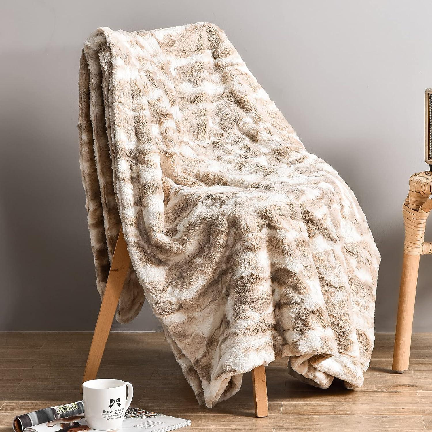 Luxurious Beige Faux Fur 50" x 60" Throw Blanket