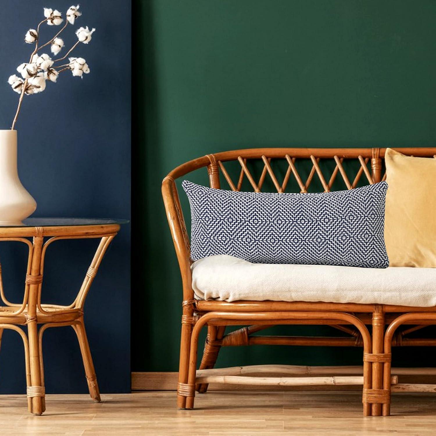 Ox Bay 14" x 36" Modern, Bohemian, Coastal, Farmhouse Blue, White, Multi-color Geometric Cotton Throw Pillow , Zip Closure