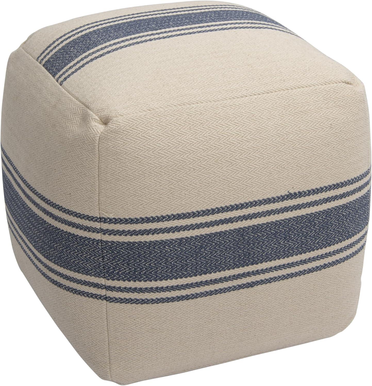 Creative Co-Op Striped Square Canvas Pouf, Blue