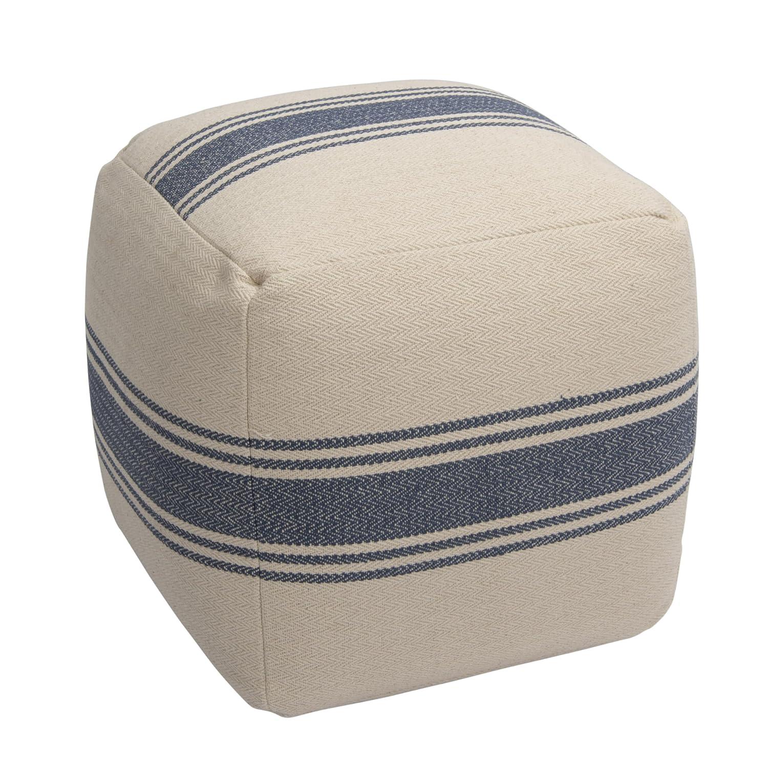 Storied Home Striped Square Canvas Pouf Blue: Cotton Upholstery, Adult Use, No Assembly Required