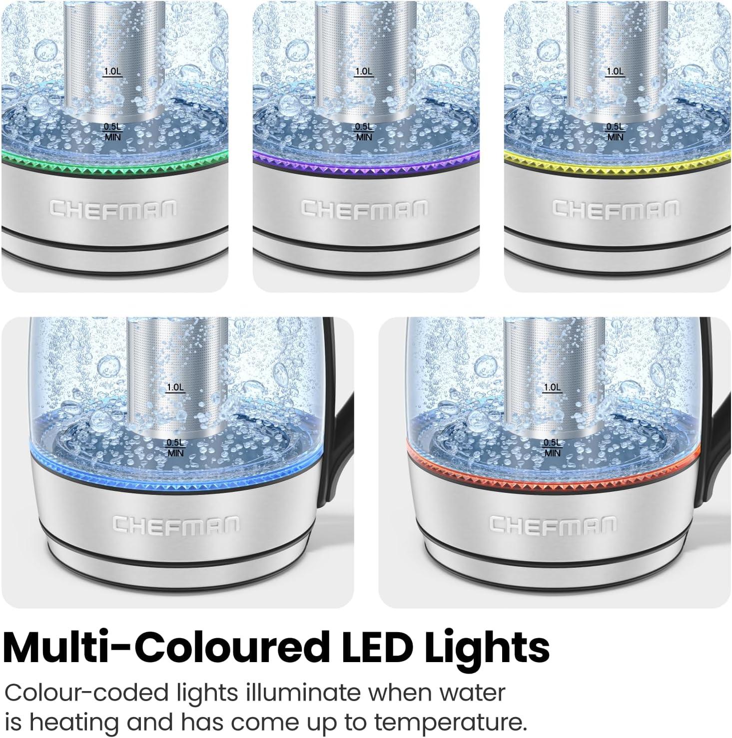 Chefman 1.8L Electric Glass Kettle w/ Temperature Control, Removable Tea Infuser - Stainless Steel, New