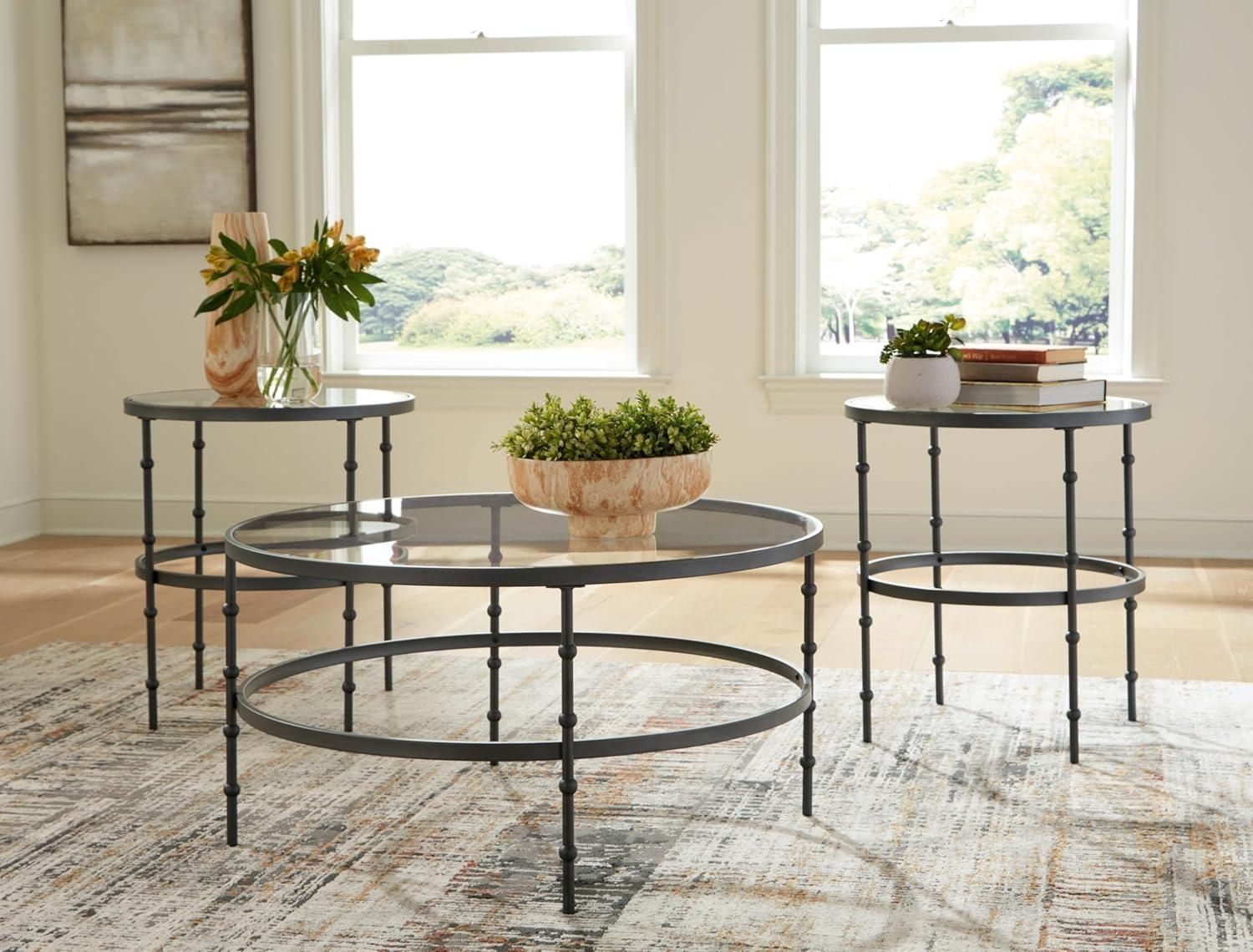 Kellyco Black Round Glass-Top Table Set