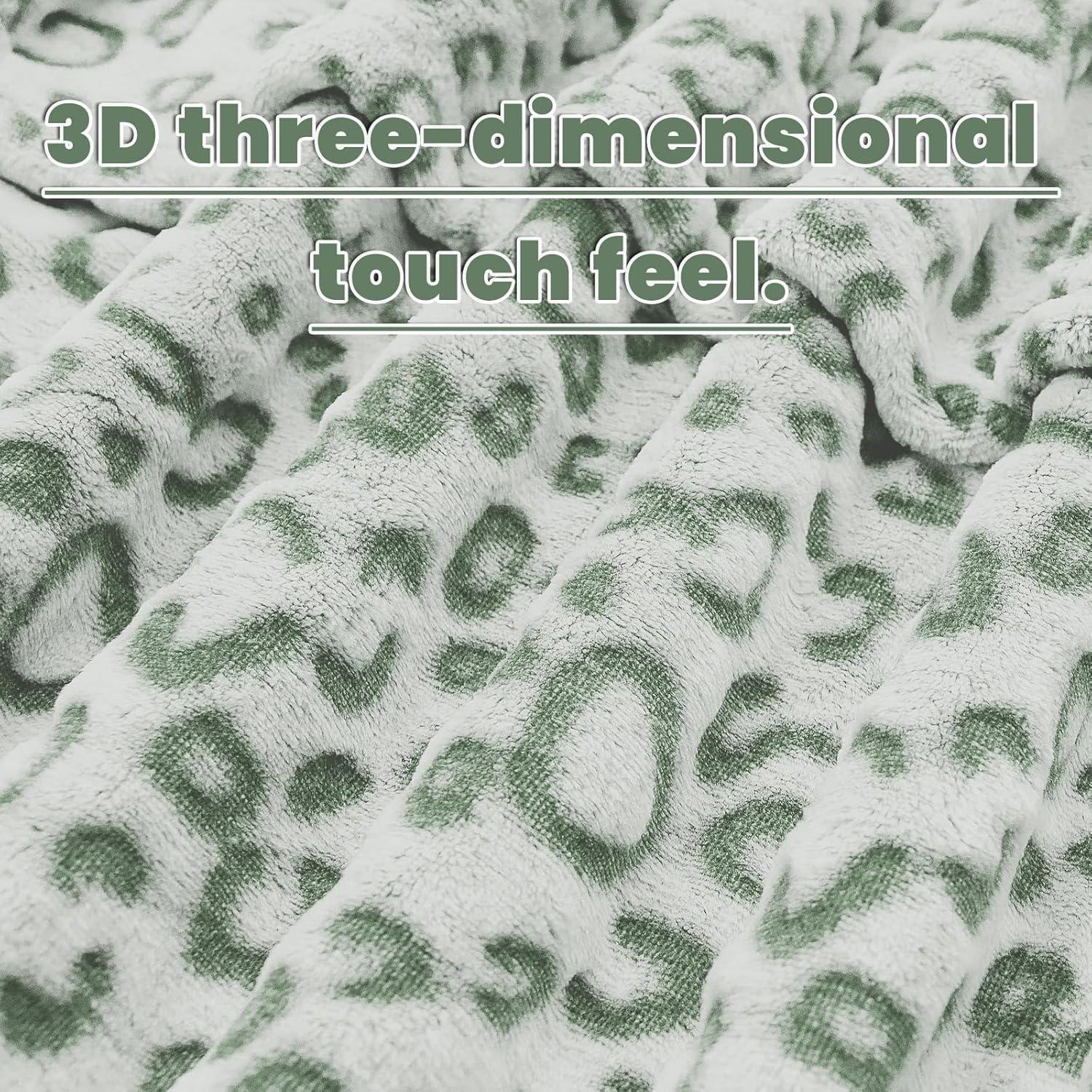 Sage Green Leopard Print Reversible Fleece Throw Blanket